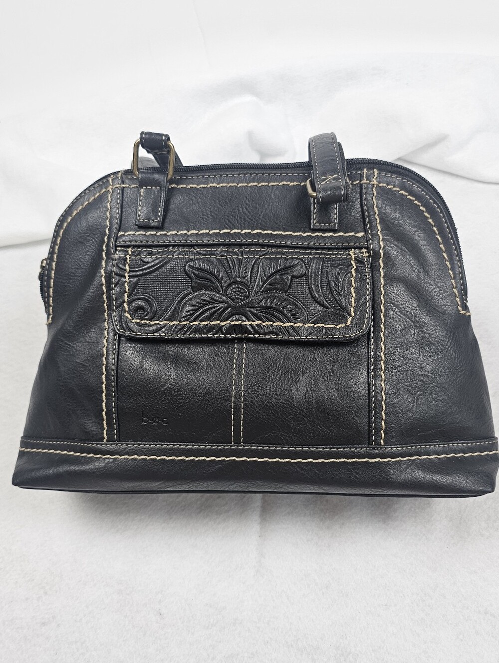 B.O.C. Vegan Faux Leather Embossed Floral Shoulder Bag Black Purse